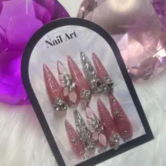 現品販売再販　ロングネイル　大人　ギャル　3dネイル　ピンク　チャーム　キラキラ