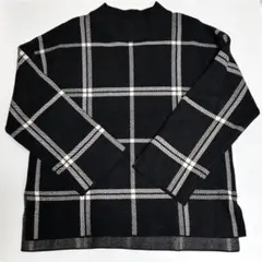 【GLOBAL WORK 】長袖ニット 黒 チェック柄 M