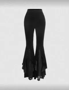 フレアパンツ ブラック フリル付き 黒