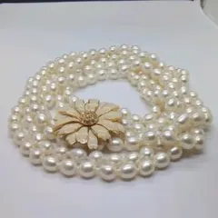 美品✨メトロポリタンミュージアム パール 3連 ネックレス フラワー 