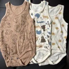 ３枚セット　ナマケモノ、アニマル、お日さまの肌着ロンパース　ノースリーブ