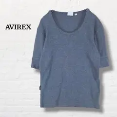 AVIREX☆デイリーリブUネックカットソー 5分袖【S】グレー レディースのサムネイル