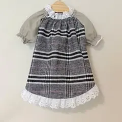 Mサイズ＊チェック柄シャーリングワンピース（ブラック）