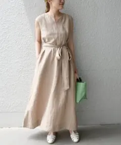 SHIPS シップスエニィ リネン ミックス マキシ ノースリーブ ワンピース