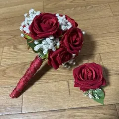 美女と野獣 薔薇 ウェディングブーケ ブートニア セット
