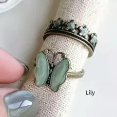✨ 2本セット アンティーク 蝶 フラワー 花 リング 指輪 レトロ