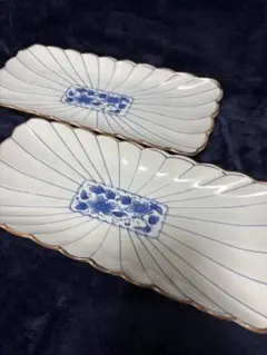 乃山　青い花模様の陶磁器皿 2枚セット