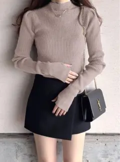 【新品】GRL サムホール付きロングスリーブニットトップス グレージュ