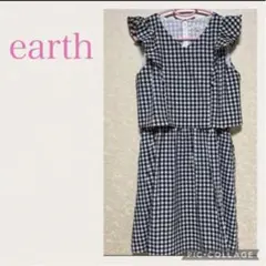 earth ブラックチェック　フリル　ワンピース