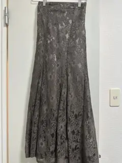 ブラウン　レース フレアロングスカート　GRL