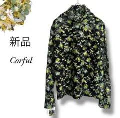 新品 Corful タートルネックシースルー 黒 花柄 総柄 薄手4261