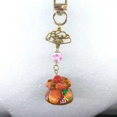 花笠、和風飾り付き携帯キーホルダー