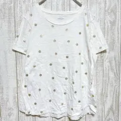 ドット Tシャツ 丸首 半袖 L 白 金 お出かけ 綿 カジュアル ポップ 希少のサムネイル
