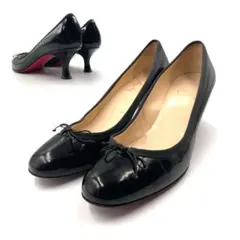 《超美品》 クリスチャン ルブタン パンプス リボン エナメル ブラック 37