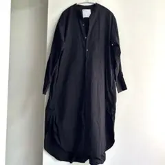 【エスオー】SO バンドカラー バックギャザーシャツワンピース 黒　ゆったり　F