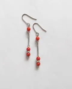 赤サンゴのロングピアス/樹脂フック/樹脂ノンホール/サージカルステンレス