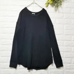 ビューティーアンドユース（M）ブラック ワッフル長袖カットソー・メンズ(訳あり)