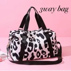 051ボストンバッグ ショルダーバッグ トラベル ヒョウ柄 黒 旅行 高見え