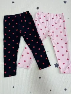西松屋 ハート柄レギンス 2枚セット 10分丈 黒 ピンク 95cm