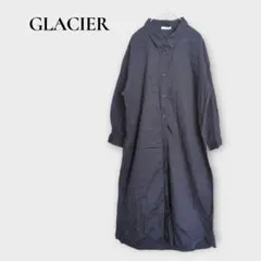 グラシア GLACIER シャツワンピース ロング ネイビー L コットン100