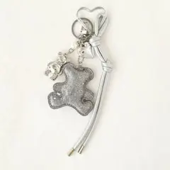 じゃらじゃらキーホルダー バッグチャーム キーチャーム パラコード 熊 シルバー