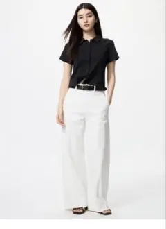 新品　UNIQLO ホワイト　XL ワイドトラウザージーンズ　丈長め