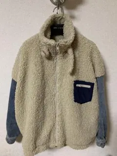フリース ジャンパー ベージュ デニム袖　L