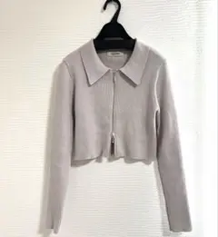 【美品】COCO DEAL 襟付きリブニットカーディガン ジップ ショート丈