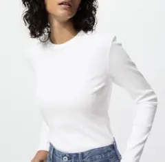 ユニクロ　UNIQLO ソフトリブクルーネックT ホワイト　Lサイズ