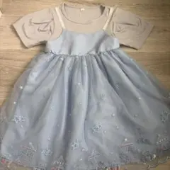 水色 星柄刺繍 半袖ワンピース　夢柄　120