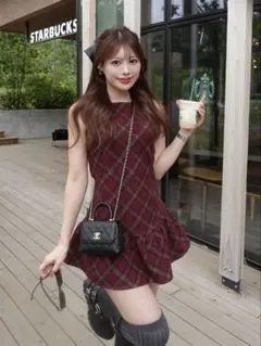 《Darich》ダーリッチ タータンチェックノースリミニワンピース