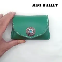 本革レザーミニウォレットミニ財布緑色かわいい小さいレディース財布レザークラフト
