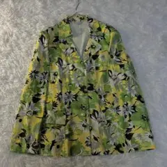 美品 花柄総柄テーラードジャケット グリーン 15 XL相当 レディース