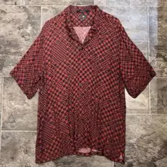 ksubi 幾何学 ジオメトリック柄 レーヨン 開襟チェック 半袖シャツ赤黒XLのサムネイル
