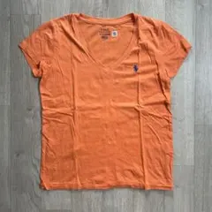 ラルフローレン VネックTシャツ オレンジ ブルーロゴ