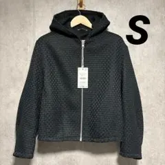 ZARA イレギュラー ジャカードフーデッドジャケット S 新品 ブラックのサムネイル