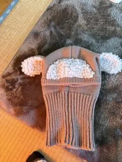 ベージュ 動物耳付きフード帽子
