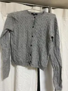 グレー ケーブルニット 長袖カーディガン