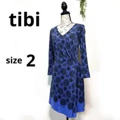 美品✨ ティビ tibi 青い花柄 長袖 Vネックワンピース (9)
