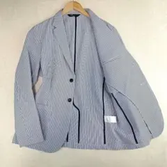 極美品✨TIGORA 洗えるシアサッカー　テーラードジャケット　ストレッチ　LLのサムネイル