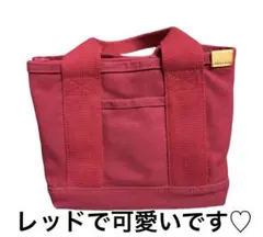 キャンバス ミニトートバッグ レッド 仕切り付き ハンドバッグ