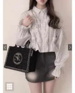 ストライプ柄フリルショート丈ブラウス[on299]