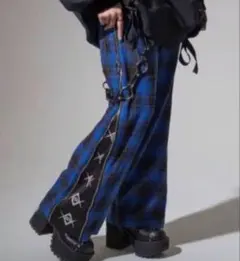 レフレム REFLEM】サイドzipバックルベルトパンツ パープルチェック