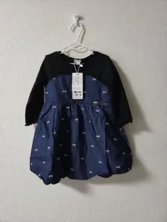 80　プティマイン　新品　ワンピース　リボン　親子　リンク　姉妹