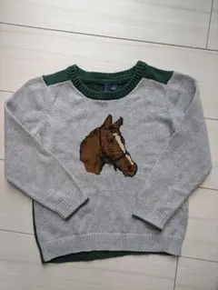 JANIE AND JACK馬のニットセーター 100cm グレー/グリーン