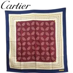 美品】Cartier カルティエ シルクスカーフ 時計柄 マストライン レッド