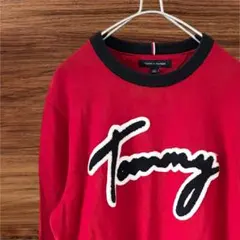 ✨美品✨トミーヒルフィガー　長袖ニットセーター【Ｌ】ビッグロゴ　レッド