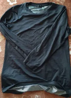 防寒カットソーブラック M 長袖Tシャツ メッシュ裏地