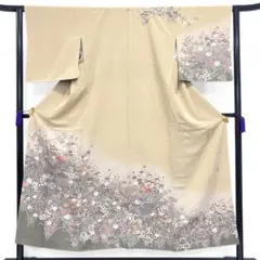 訪問着　身丈153　作家もの　花模様　芙蓉　菊花　撫子　桔梗　着物　072b