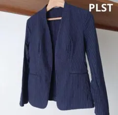 PLST プラステ ネイビー ストライプ ノーカラージャケット　Sサイズ